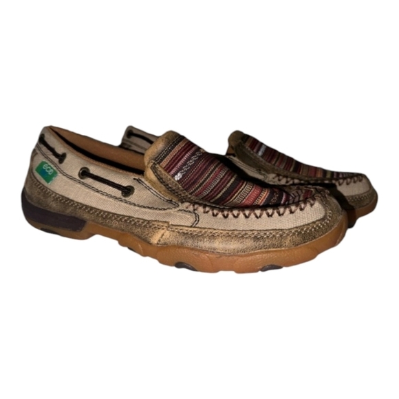 Twisted X Slip-on Driving Moc 9 Tweed Serape Print Leather Comfortable Casual - Picture 1 of 8